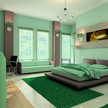Глубокий-зелёный в спальне